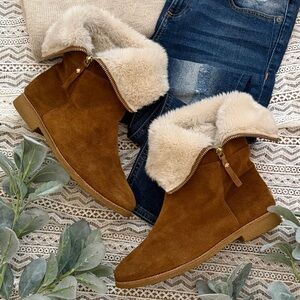 Kate Spade Vintage Faux Fur Lined Ankle Boots - Chestnut Brown